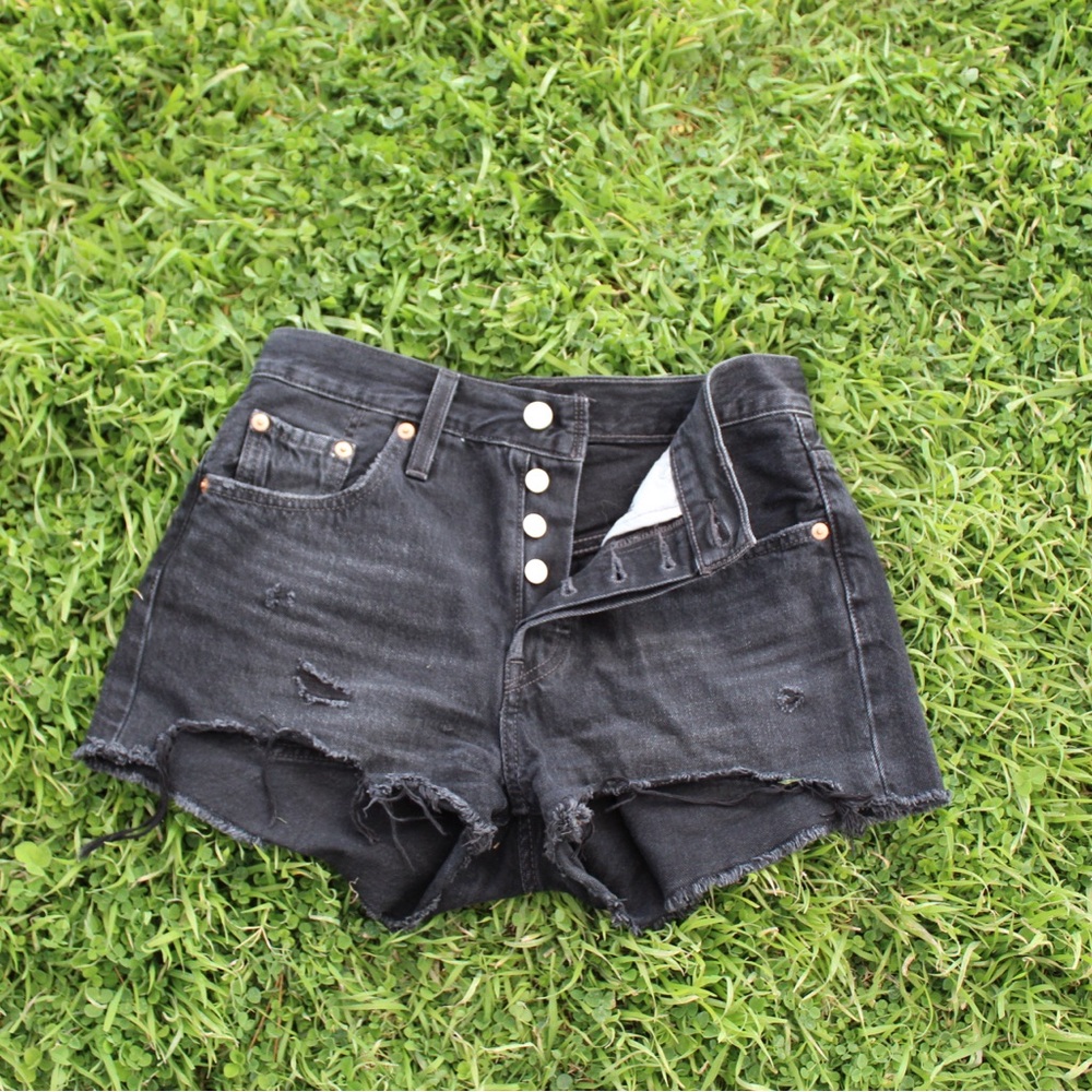 Levi's Black Frayed Jean Shorts 501